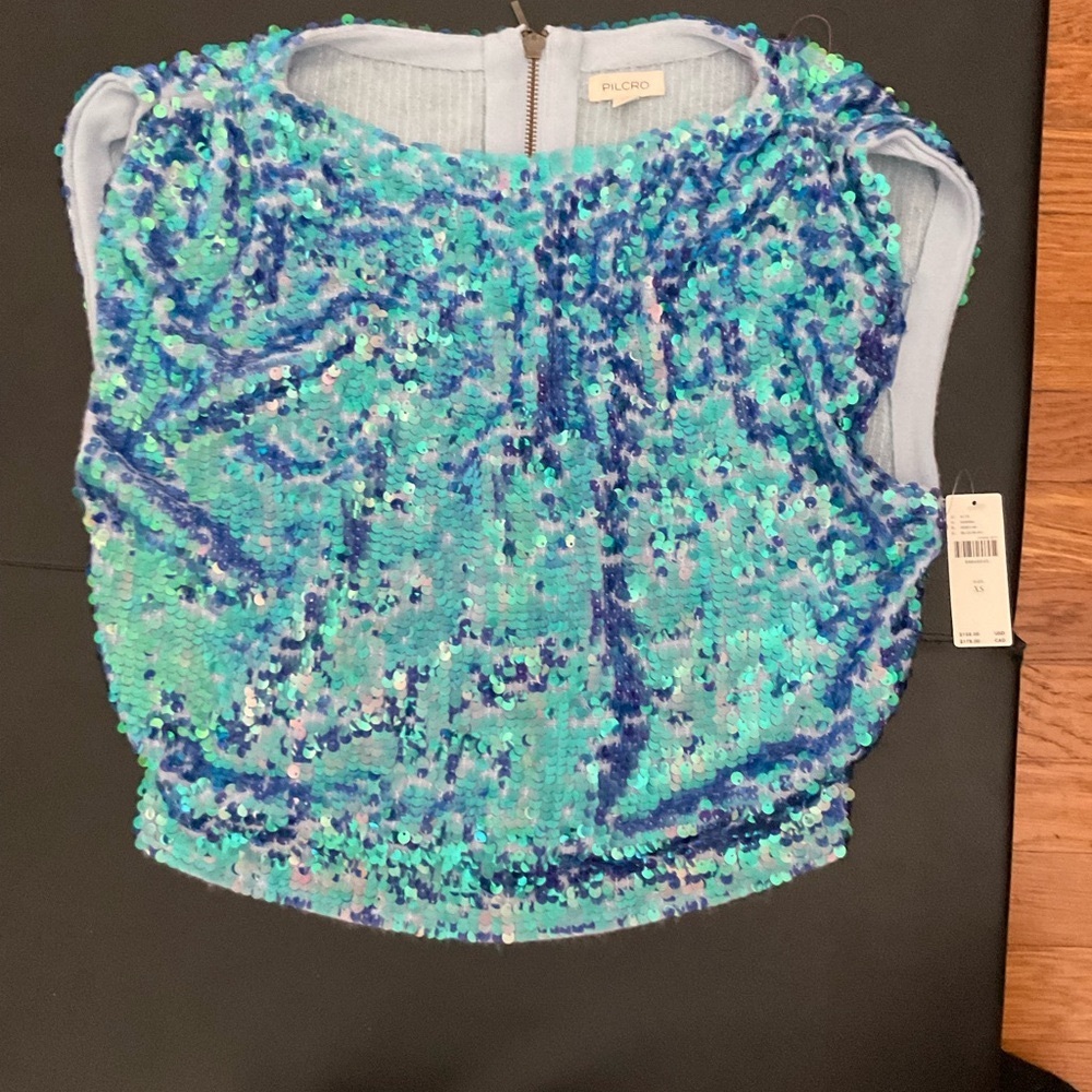 New Pilcro bling Cashmere sea blue Sparkle top XS Anthropologie